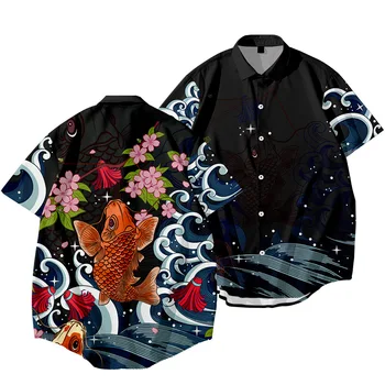Letné Mužskej Módy Bežné Vlna Blbosť kvetov Vytlačené Krátky Rukáv Japonsko Streetwear Oblečenie pánske Havajské Tričko Veľkosť S-6XL