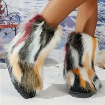 Ženy Topánky Zimné Topánky pre Ženy Móda Načechraný Faux Fox Kožené Topánky Ženy Plyšové Teplé Čižmy Kožušiny Bottes Zapatos De Mujer