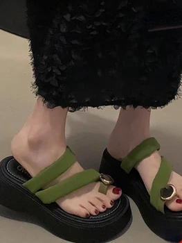 Čisté Farebné Retro Vintage Sandále Ženy Dovolenku Y2K Príčinné Slip-On Topánky Žena Elegantné Kovové Módne Topánky Platformu 2023 Lete