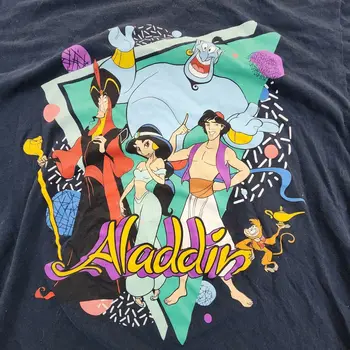 Aladdin Námornícka Modrá Krátky Rukáv Bavlna Logo T-Shirt pánske L (bin51)