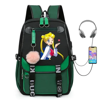 Výbušné Sailor Moon USB Nabíjanie Mládež Študentský Školský batoh Mužov a Žien Batoh Bežné Cestovné Batoh na Zips