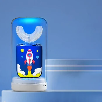 360 Stupňov Deti Sonická Elektrická zubná Kefka U Tvarované Inteligentné Automatické Kefka USB Kreslený film pre Deti Silikónové Hlavy Modré Svetlo