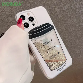 3D Šálku Kávy Quicksand Telefón puzdro pre iPhone 14 13 12 11 Pro Max 7 8 14 X Plus Xr Xs Max Módne Lesk Shockproof Mäkké Pokrytie