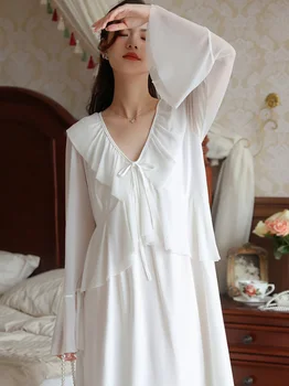 Ženy Volánikmi Tvaru Vintage Nightgowns Lolita Princezná Sleepwear Biela Oka Víla Noc Šaty Viktoriánskej Nightdress Plavky