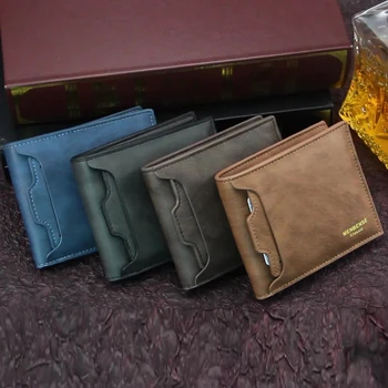 2023 Klasické pánske Peňaženky Vintage Skutočné PU Kožené Peňaženky RFID Anti Theft Krátke Násobne Podnikania Držiteľa Karty v Kabelke Peňaženku Muž