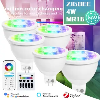 1-5 KS ZigBee 3.0 Smart MR16 Pozornosti Pro 4 W RGB CCT Stmievateľné LED Lampa Alexa Hlas Pracovať S Zigbee Bránou Podpory RF Control