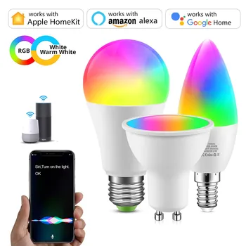 Pre Apple Homekit Útulný Život APLIKÁCIE Ovládanie WIFI Smart LED Žiarovka E27 E14 GU10 LED Lampa pre Hlasové Ovládanie Siri Alexa Domovská stránka Google