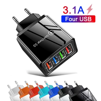 Rýchle Nabíjanie USB 3.0 Rýchla Nabíjačka 3.1 EÚ Zapojte Nabíjačku 4 Port Mobilný Telefón, Nabíjačku Adaptér Farebné Multi Nabíjačku Sieťovej Nabíjačky