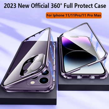 Pre Iphone 11 Pro Max Prípade Luxusné Kovové 360° Magnetická HD Glass Fotoaparát Chrániť Shockproof Kryt Pre Apple 11 Pro Max Prípade Coque