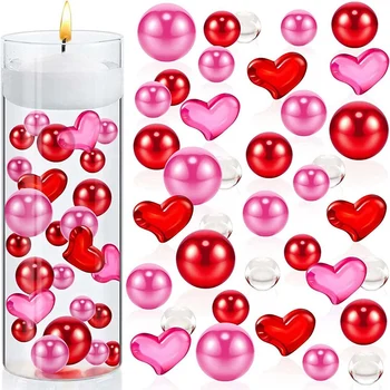 1 Nastavte Srdce Akryl Valentines Day Váza Tmel Vhodný Pre 2 Vázy, Rose Červené A Červené Srdcia, Korálky, Výplň Plávajúce