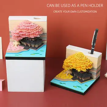 Omoshiroi Blok 3D Memo Pad 190 Listov DIY Tree House 3D Mini poznámkový blok Led Svetlá Poznámka Papier Tvorivé Poznámka Nálepky Svadobné Dary