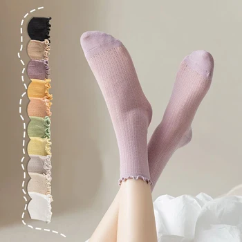 Ženy, Ponožky 2023 Kvalitné Letné Módy Bežné Dlhé Ponožky Farbou Kórejský Štýl Waveselvedge Priedušná Oka Bavlna