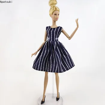 Čierne Zvislé Pruhované Šaty pre Bábiku Barbie Oblečenie, Oblečenie Módne Jednoduché Šaty, Topánky 1/6 domček pre bábiky Príslušenstvo Dievčatá Hračky