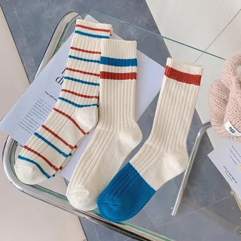 Móda Prúžok Bavlnené Ponožky Ženy Školy Dlhé Ponožky Žena JK Biele Ponožky Streetwaer Bežné Calcetines Médiá