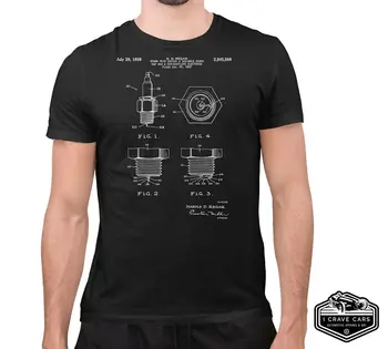 Mens 1958 Spark Plug T Shirt Patent Kreslenie Muž Jaskyňa Svalov Automechanik