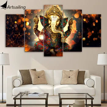 HD Vytlačené 5 Kus Plátna Umenie Hinduistický Boh Ganeš Slon Maľovanie hindu-boh-plátno dropshipping plátno umenie HORE-1931B