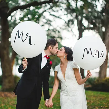 1Pc 36Inch Mr&Mrs sa Oženil Svadobné Balóny Veľká Veľkosť Biela Latexové Balóny Pre Svadobné Party Dekorácie Holding Hélium Balón
