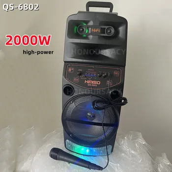 KIMISO QS-6802 8 Palcový Vonkajšie Prenosné Reproduktory Karaoke DJ Systém Reproduktorov S LED Svetlom Bezdrôtové BlueTooth Reproduktory 2000W Vrchol