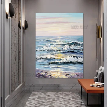 Ručne Maľované Seascape Abstraktné Štruktúry Nôž Olejomaľba Na Obývacia Izba Dekor Veľké Veľkosti Stene Plagát Umenie Frameless Panel