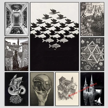 Moderné Abstraktné Umenie Escher Neskutočný Geometrické umelecké Diela Plagáty Vytlačí Plátno na Maľovanie na Stenu Obrázok, Umenie pre Obývacia Izba Domova