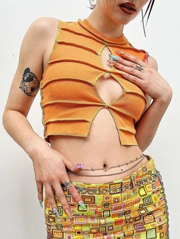Y2k Streetwear Sexy Tielko Orange Duté Z Slim Fit Plodín Top Solid Topy Ženy Oblečenie 2023 Letná Jarná Móda, Top