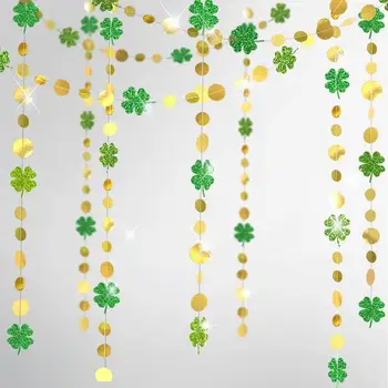 St Patricks Day Papier Veniec Zelený Dekorácie Ďatelina Ďatelina Banner Stuhy Pozadie Visí Jar Írsky Party Decor