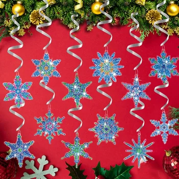 Diamond Maľovanie Snowflake Visí Vírivá Dekorácie 6Pcs Vianoce Snowflake Diamond Umenie Stropu Visí Swirls na Vianočný Večierok