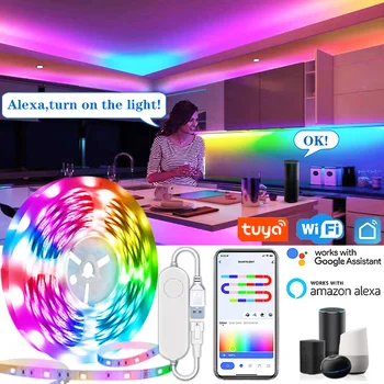 USB TUYA LED Pás Svetla Smart Život WiFi RGBIC Dreamcolor LED Pásy Naháňa Účinok Svetla Podpory Alexa Google Izba Dekor