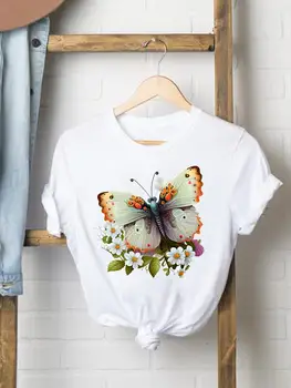 Krásny Motýľ Sladké Trend Krátky Rukáv Fashion Ženy Tlačiť T Oblečenie Ležérne Oblečenie Žien T-shirts pre Dámy Graphic Tee