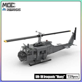 Vojenské Vojny MOC UH-1H Iroquois Huey 1：35 Rozsahu Obsadeného Vrtuľníky stavebným Model Tehly DIY Sady Hračky pre Deti, Darčeky