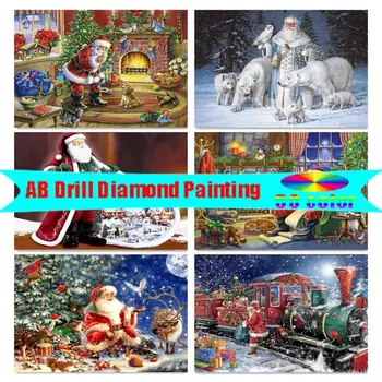 AB Diamond Maľovanie 50 Farba Plné Námestie Vianočný Cross Stitch Diamond Výšivky Cartoon Mozaikové Umenie Remeselné Santa Claus