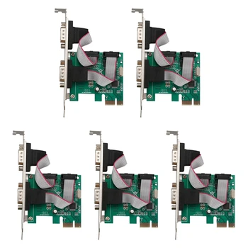 5X PCI-E slot karty PCI Express Dual Sériové DB9 2 Porty RS232 Kontrolér Karty Adaptéra Zelená