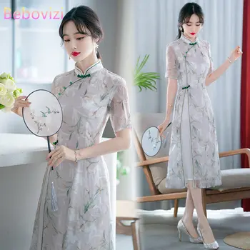 Nový Štýl a Elegantný Retro Qipao Krátky Rukáv Šaty Čínskej Tradičnej Cheongsam Oblečenie pre Ženy