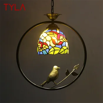 TYLA Tiffany Prívesok Lampa LED Tvorivé Farebné Sklenené Závesné Svetlo Vták Dekor pre Domáce Jedáleň, Spálňa, Balkón