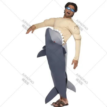 2023Halloween Zábavné Hrať Kostým Krízy Shark Dospelých Jedna Veľkosť Nastaviť make-up Party Jesť Shark Karneval Hra Funny CostumeJUPAOPAO