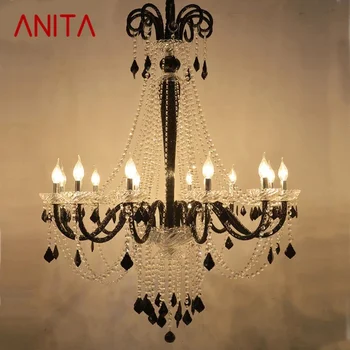 ANITA Európskej Crystal Nezávislá Lampa Čierna Sviečka, Lampa Obývacia Izba Reštaurácia Villa Schodisko Duplex Budovy Luster