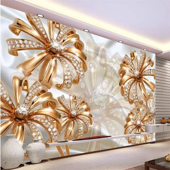 Vlastné tapetu 3D abstraktných de parede foto nástenná maľba Európskeho súdu pre gold diamond kvet Mäkká Taška Šperky gauč papier pozadí steny