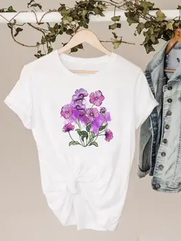 Kvet Akvarel Trend Krásne Oblečenie Print T Shirt Krátkym Rukávom Letné Top Tee Ženy Oblečenie Základné Módne Grafické T-shirt