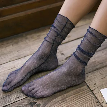 Ženy Lesklé Ponožky Módne Trendy Dievčatá Lesk Krátke Ponožky Jar Leto Krištáľové Sklo, Hodvábne Pružné Tenké Gázy Transparentné Sox
