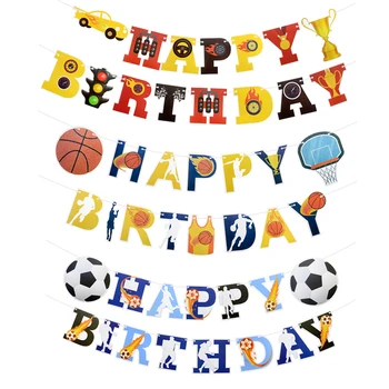Happy Birthday List Zástavy Bunting Garland Vlajky Basketbal, Futbal Tému Narodeninovej Party Dekorácie, Detské Sprcha Dekor