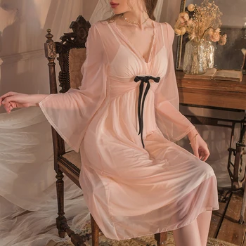 Elegantné, Pohodlné Nightdress Sexy spodné Prádlo, Pyžamo dámske Dlhé Rukávy Sukne Čipky Sleepwear Retro francúzsky tvaru Nightgown Nové