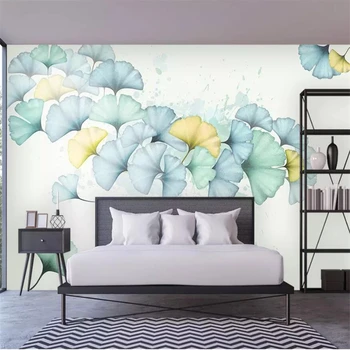 beibehang abstraktných de parede Vlastnú tapetu 3d nástenná maľba moderný minimalistický ručne maľované ginkgo leaf akvarel stenu spálne papier 3d