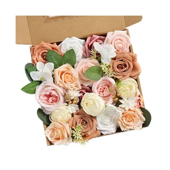 Combo Box Set Gradient Farebný Kvet, List s Stonky pre DIY Svadobné Party Domáce Dekorácie