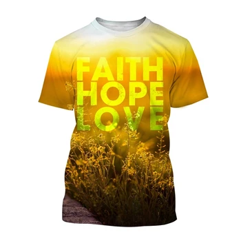 Viera, Nádej, Láska 3D Bežné Tlačené T-shirt Kresťanský Kríž Abecedy-Krátke rukávy Okrúhle Krčný pánske Topy T Shirt Y2k Oblečenie