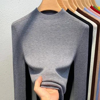 Vysoká Kvalita 2024 Ženy Topy Zimné Jeseň Pure Color T - Shirt Žena Udržať Teplé Oblečenie Sexy Plodín Top Oblečenie Bežné Blúzka Y2k