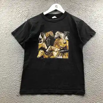 Vintage Quarterhorse T-Shirt Chlapcov Mládeže L Krátky Rukáv Grafické Posádky Krku Čierna